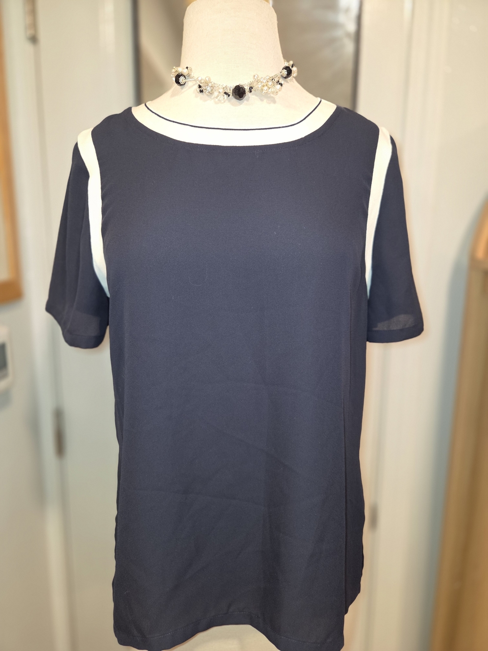 Banana Republic Navy Short Sleeve Top with White Trim